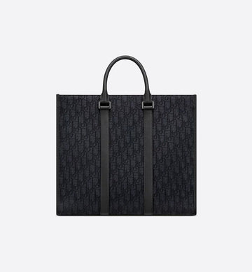 DIOR イースト-ウエスト トートバッグ ブラック オブリーク ジャカード & ブラック グレイン カーフレザー 1ESSH232YKY_H03E 139537267 [P]