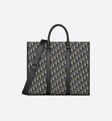 Dior East-West Tote Bag Beige & Black Oblique Jacquard, Black Grained Calfskin H27E 139588454 [P]