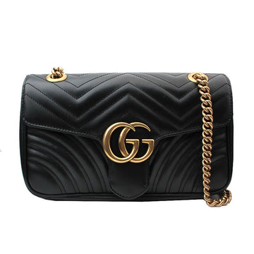 GUCCI Schwarze Marmont Matelassé GG Klappen-Crossbody (443497) 139644478