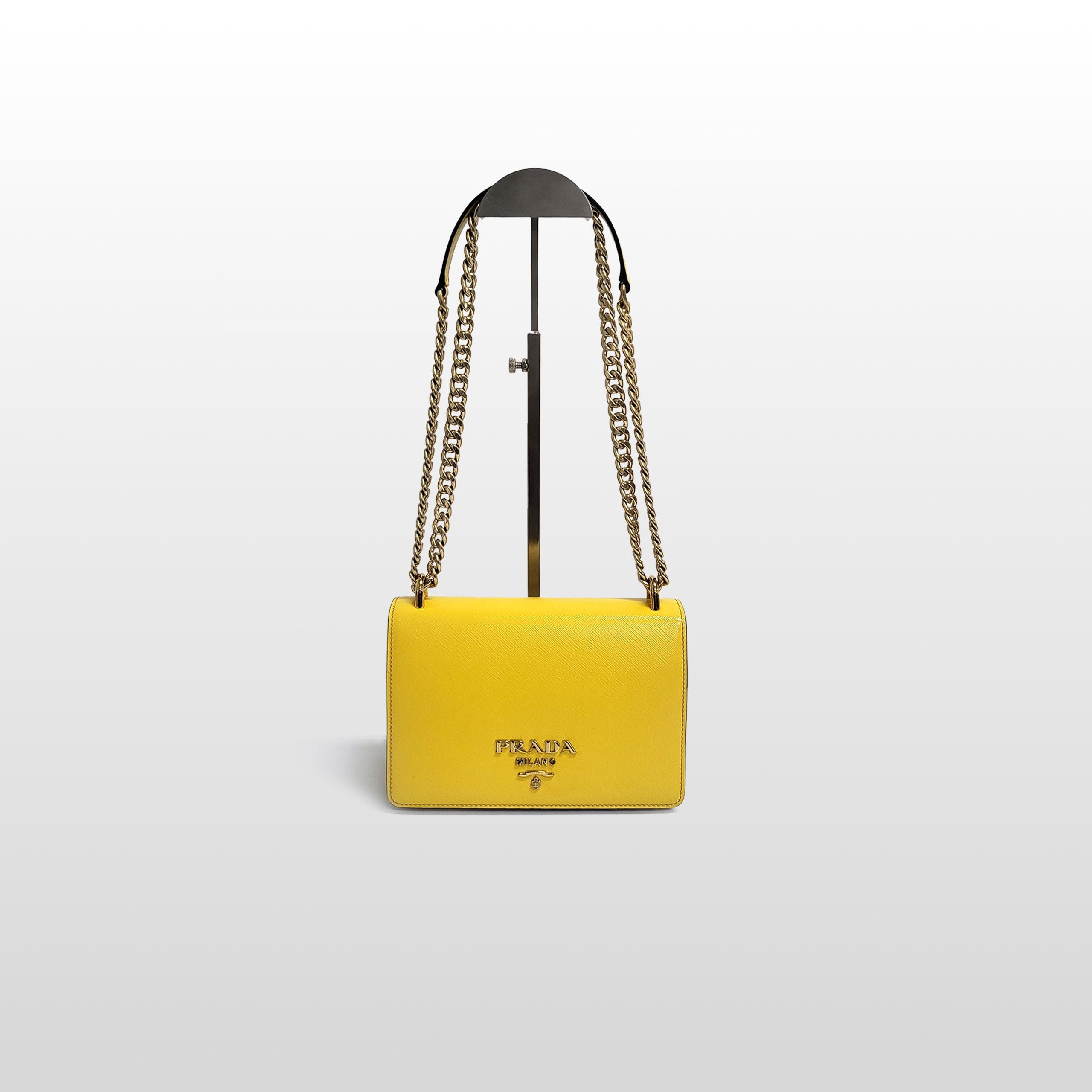Prada Saffiano Prada Mini Bag Yellow Prada Saffiano Women's Chain