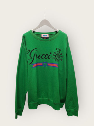 GUCCI グリーンパイナップルロゴプリントスウェットシャツ 42359034