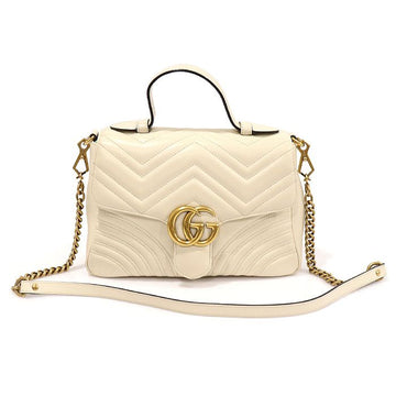 GUCCI Marmont GG 498110 Weiße Matelassé Chevron Goldene Kette Top Handle Klein 2WAY 139779763