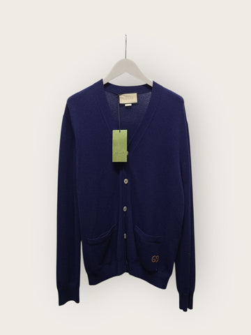 Gucci Navy GG Embroidered Logo Cashmere Cardigan 69735604