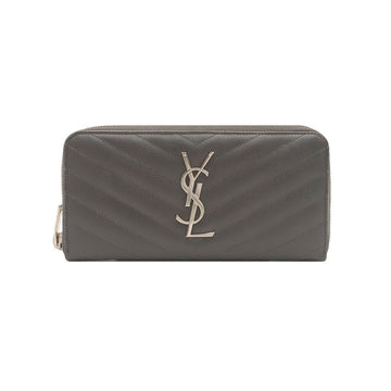 SAINT LAURENT Grauer Grande de Poudre Texturiertes Matelassé Reißverschluss Rundum Geldbörse / 358094 139839962