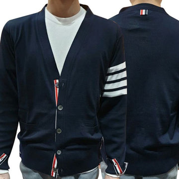 THOM BROWNE メンズ サイドストライプ 4 バー メリノウール カーディガン ネイビー (MKC002A Y1014 415) 139893072