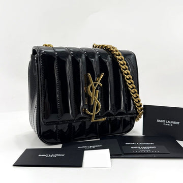 SAINT LAURENT Viki Lackkette Schulter- und Umhängetasche Schwarz (538439) 139998876