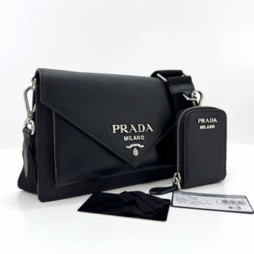 Prada Monochrome Envelope Saffiano Crossbody Bag Black (1BP020) 140000972