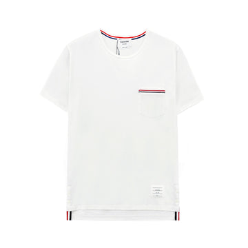 Thom Browne Three Stripes Pocket Men's Short Sleeve T-Shirt White MJS010A 100 140046505