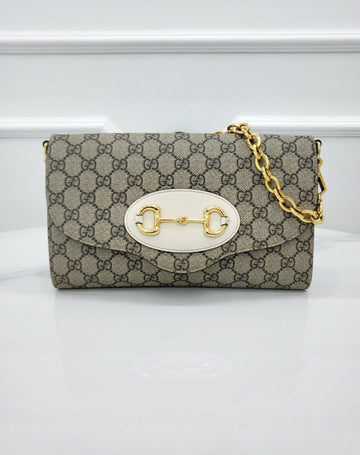 GUCCI Horsebit 1955 kleine Ketten-Schultertasche Weiß 677286 140047340