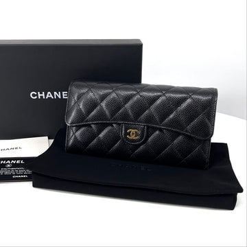 CHANEL Caviar Klassische Falt Geldbörse Schwarz 140053426