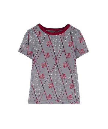 HERMES クリッククラック ショートスリーブ コットン Tシャツ 34 グレー/レッド 5HA0359 131395005