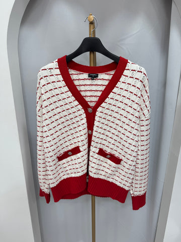 CHANEL デパート版 23c ホワイト レッド カーディガン 38サイズ 140160370
