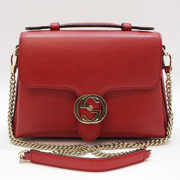 GUCCI レッド レザー インターロッキング トップハンドル チェーン ショルダーバッグ 510302 140164608