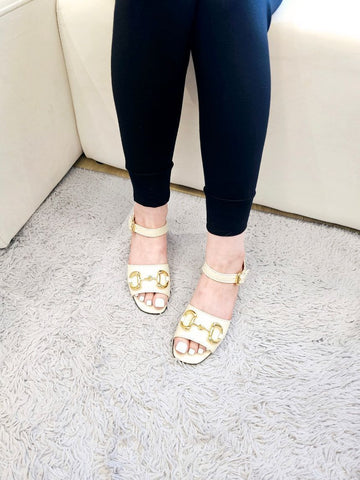 GUCCI Horseshoe Schnalle Leder Riemen Sandalen Weiß 655413 134229103