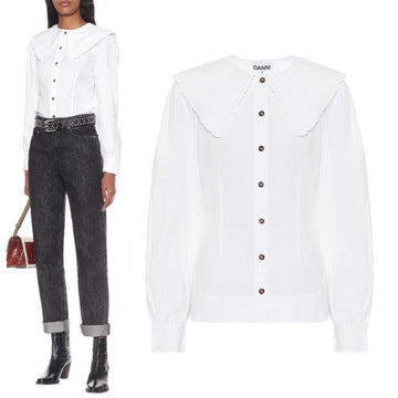 Ganni Wide Collar Organic Cotton Poplin Shirt F5500 48193188