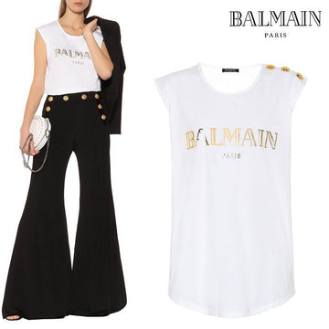 Balmain Button Logo Print Cotton Top RF11075 I042 45118326