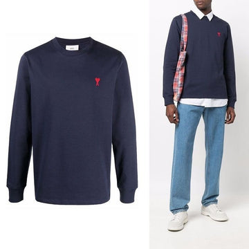 AMI Embroidered Logo Long Sleeve T-Shirt Navy A21HJ005 701 45118014