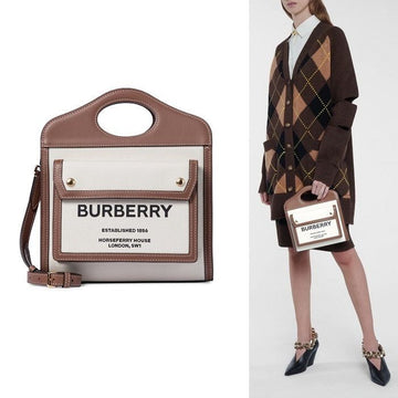 Burberry Pocket Mini Leather Trimming Canvas Tote Bag 8039361 45118011