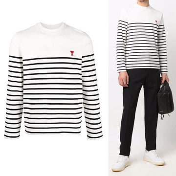 AMI Heart Logo Stripe T-Shirt E22UTS300 072 101 45117472