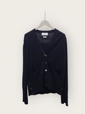 Thom Browne Navy Diagonal Stripe Cuff Wool Cardigan 58859636