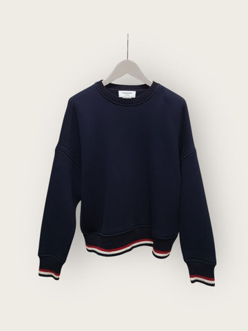 THOM BROWNE ネイビー ヒドゥン バンディング オーバーサイズ クルーネック スウェットシャツ 40 60002827