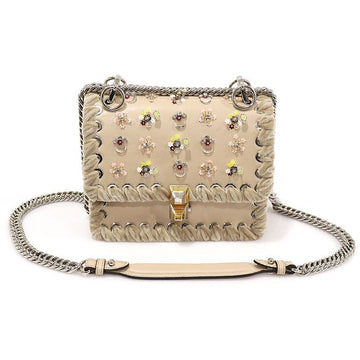 FENDI 8M0381 Beige Kapselleder Kristallblumen Wippstich Can Eye Kleine Schultertasche 140685568