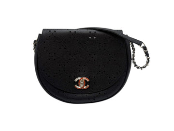 CHANEL Caviar CC Lock Perforated Hobo Crossbody Bag Black 24 140764962
