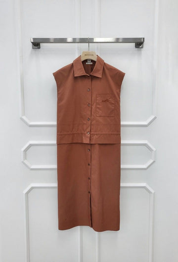 Hermes Storm Flap Decorated Dress 40 Marron Taffeta 140929318