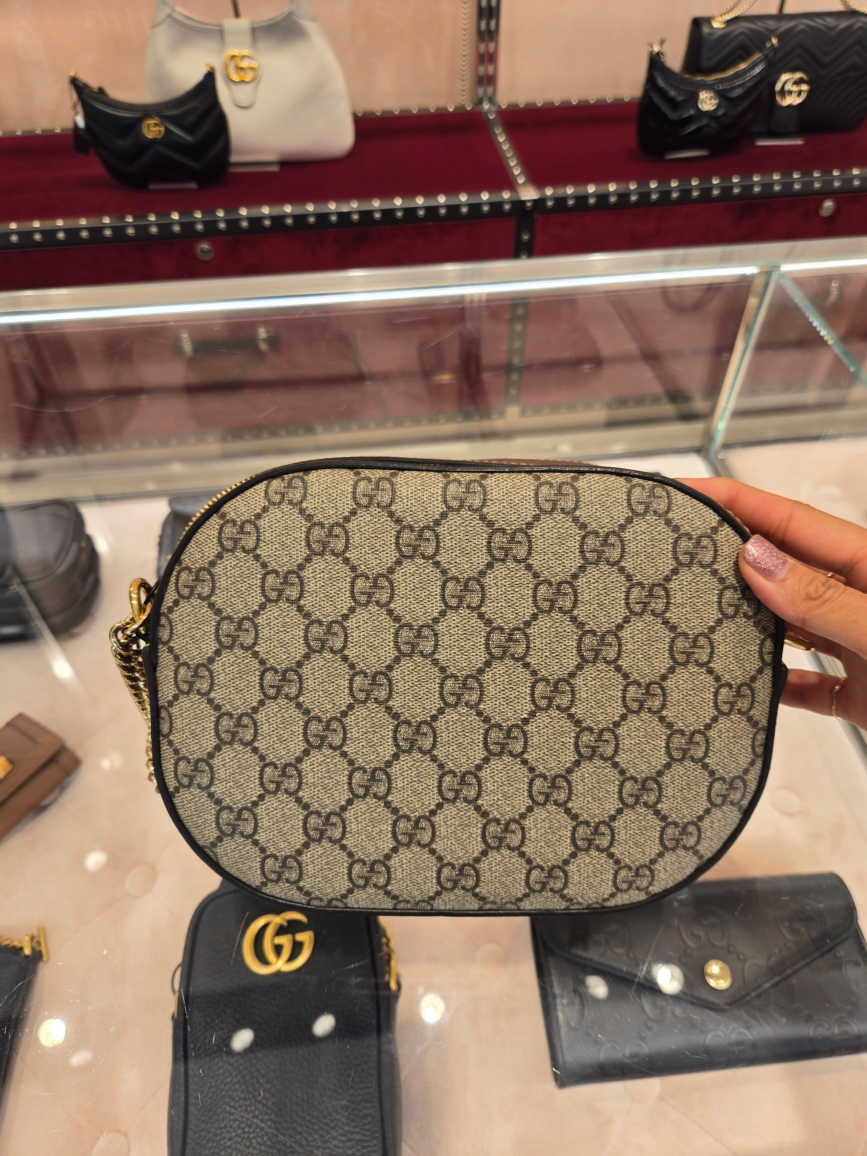 Gucci GG Monogram Supreme Chain Crossbody Bag Brown 779784 KHNKG