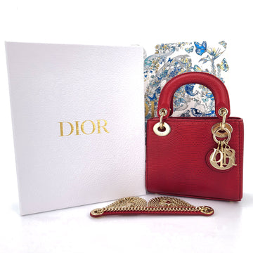 Dior Lady Mini Lizard Red Tote Shoulder Bag 141068449 [P]