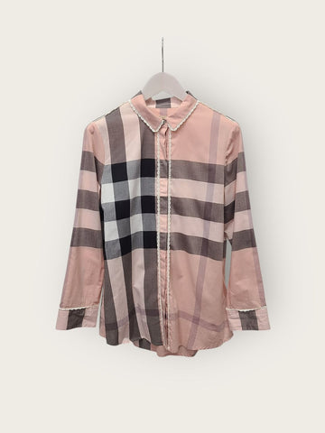 BURBERRY インディピンク レース コットン チェック レディース シャツ 67937681