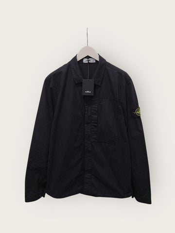STONE ISLAND ブラックワッペンストレッチスーピマコットンツイルオーバーシャツジャケットL 141363320
