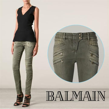 BALMAIN Grün gewaschene Damen-Bikerhose 5358 170N C3901 141451795