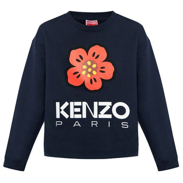 KENZO フラワーロゴ裏起毛スウェットネックセーター ネイビー 2SW036 4ME 77 58155896