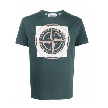 STONE ISLAND Kompass Logo Druck T-Shirt Blaugrün 76152NS93 V0024 51340650