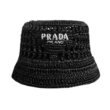 PRADA ロゴ刺繍ラフィアバケットハットブラック 2HC137 2A2T F0002 46155666
