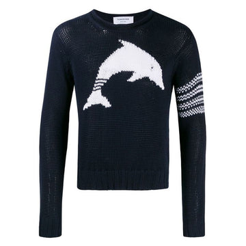 THOM BROWNE ドルフィン 斜め バンド コットン ニット ネイビー MKA292A 00219 415 48463452