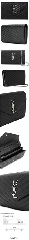 SAINT LAURENT Quilted Kettenbeutel aus Silberleder Schwarz 377828 BOW02 1000 46529635 [P]