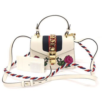 Gucci White Leather WEB Flower Embroidery Mini Top Handle 2WAY 470270 141459968
