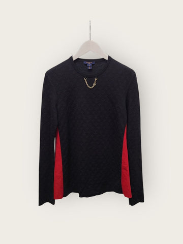 LOUIS VUITTON ブラックモノグラムエンボスドゴールドチェーンプルオーバーニット 141472816