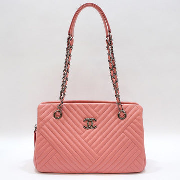 CHANEL ピンクラムスキン シェブロン シルバー チェーン ショルダーバッグ 141523686