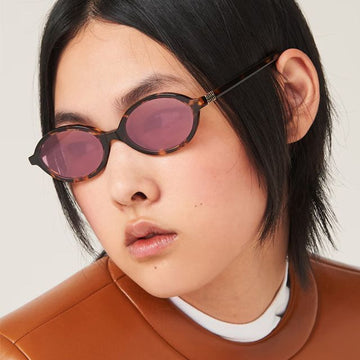 Miu Miu Sunglasses SMU04Z VAU LIGARD Pink Tint Mirror Fashion Leopard Oval Round 130852663
