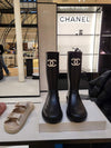 CHANEL Regenstiefel Cauchoque Schwarz Khaki G39620 141615092 [P]