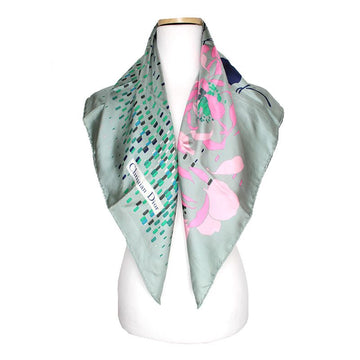 DIOR ミントグリーン フローラルプリント シルクスカーフ 141632576