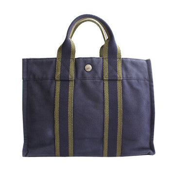 HERMES ネイビー＆オリーブ フルートPM キャンバストート 141704175