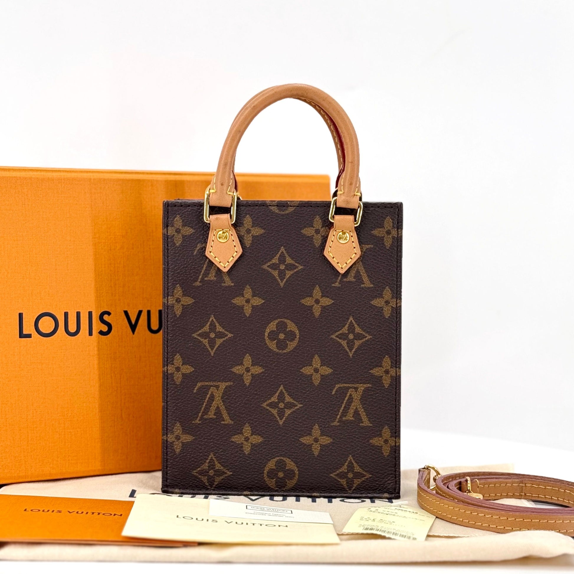 Louis Vuitton Monogram Petit Sac Plat Tote Bag Crossbody Bag