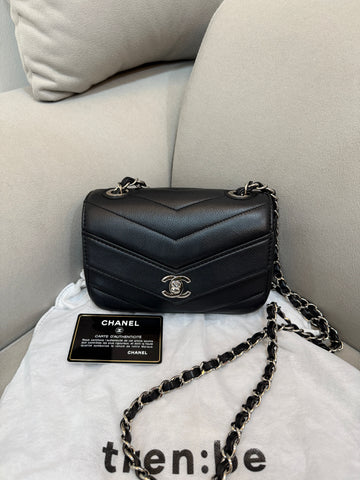 CHANEL Caviar Chevron Quilted New Mini Crossbody Bag 141876779