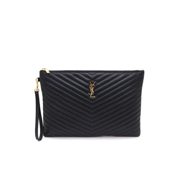 SAINT LAURENT 440222 Dokumentenhalter Clutch aus schwarzem Matelassé Monogramm 31430765 141933473