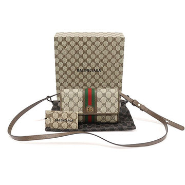 BALENCIAGA ブラウンキャンバスハッカーWEBショルダーバッグ680131 141935190