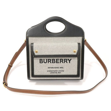 BURBERRY Triton Schwarz Leder Zweifarbig Canvas Mini Pocket Tote 2WAY EP82579BU 142081082